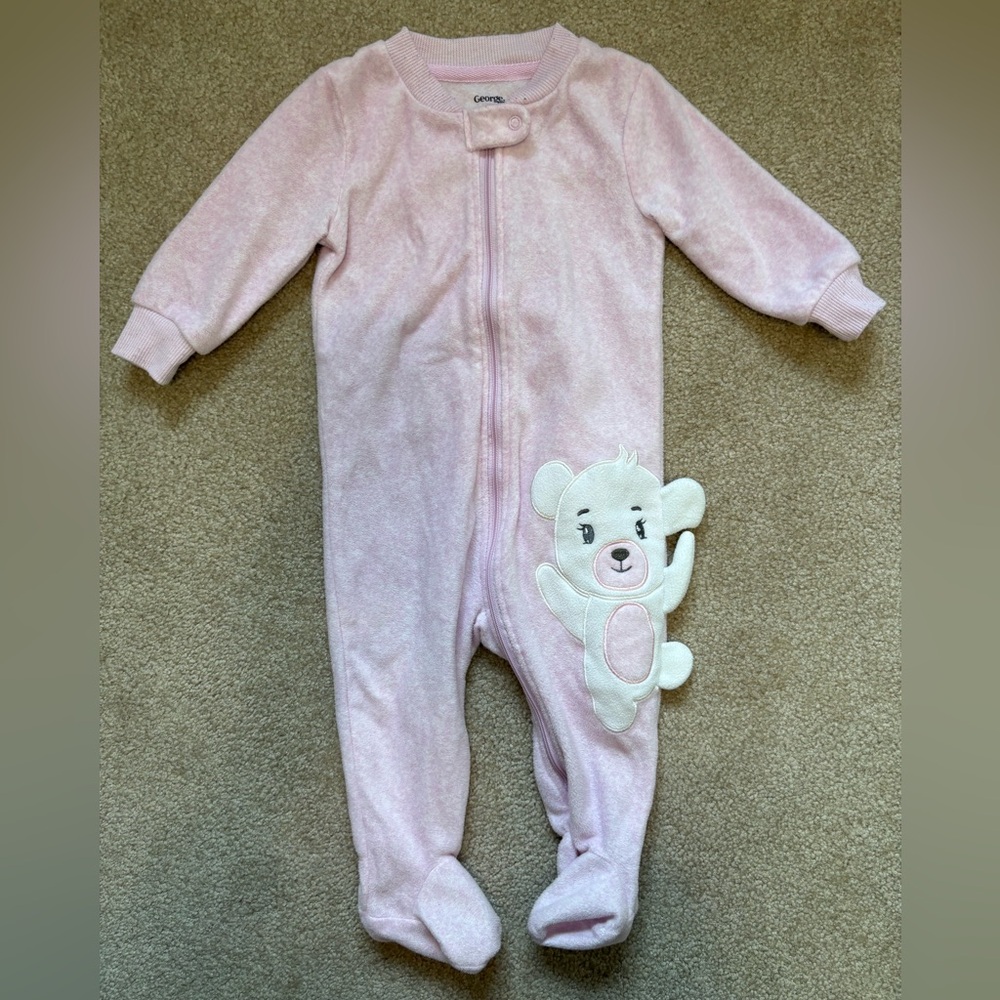 George Pink and White Footie Pajama with Bear Appliqué for 6-12 months